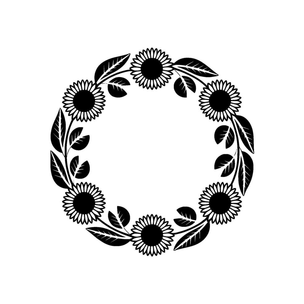 Sunflower Wreath Silhouette, Minimalist Floral vector