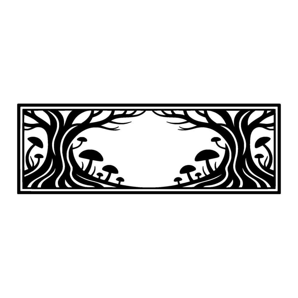 Enchanted Forest Frame, Stylized Mushroom Illustration vector