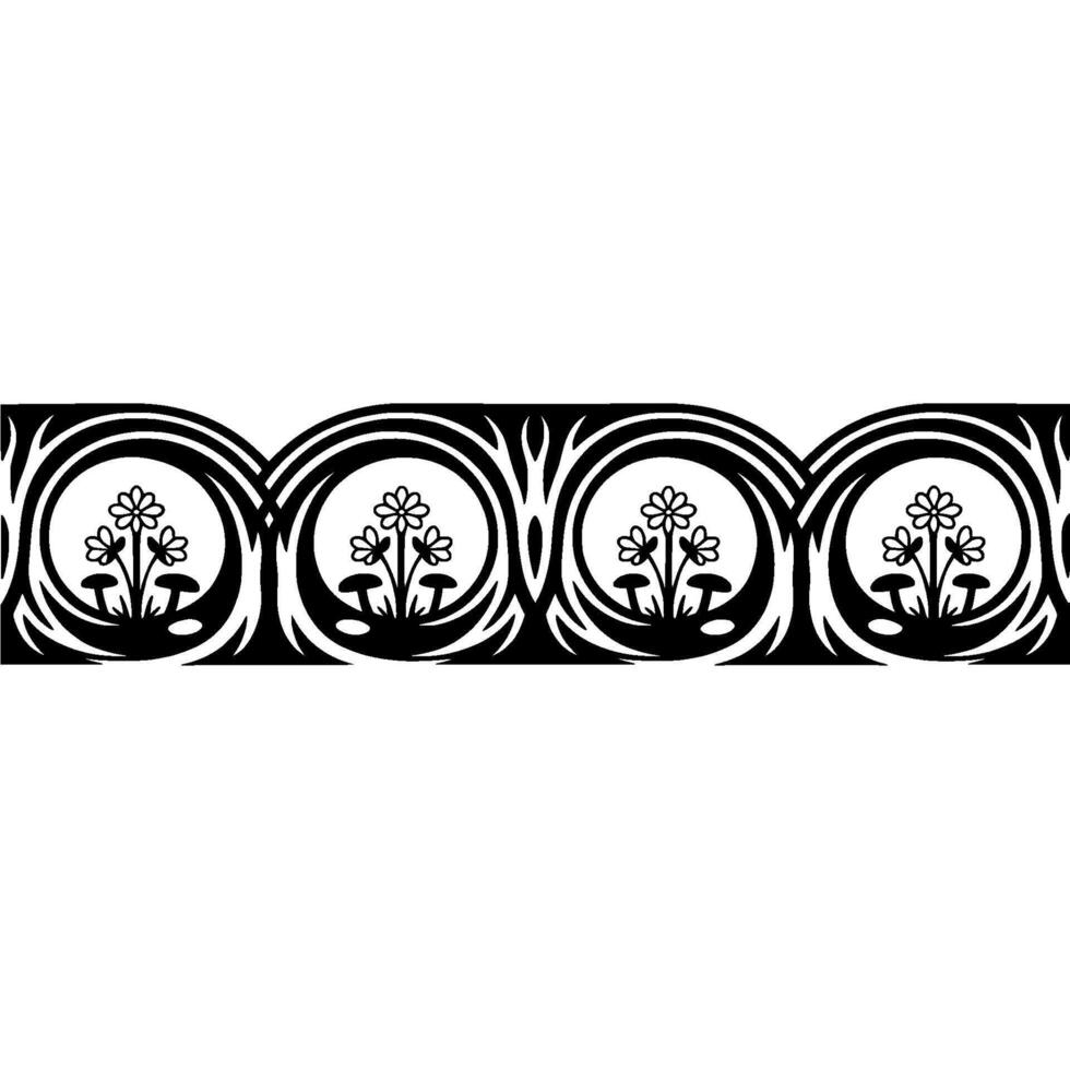 Stylized Floral Border, Art Deco Inspired - Mushroom vector
