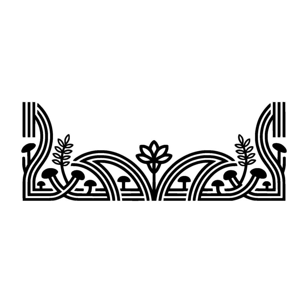 Stylized Mushroom Floral Border, Minimalist vector