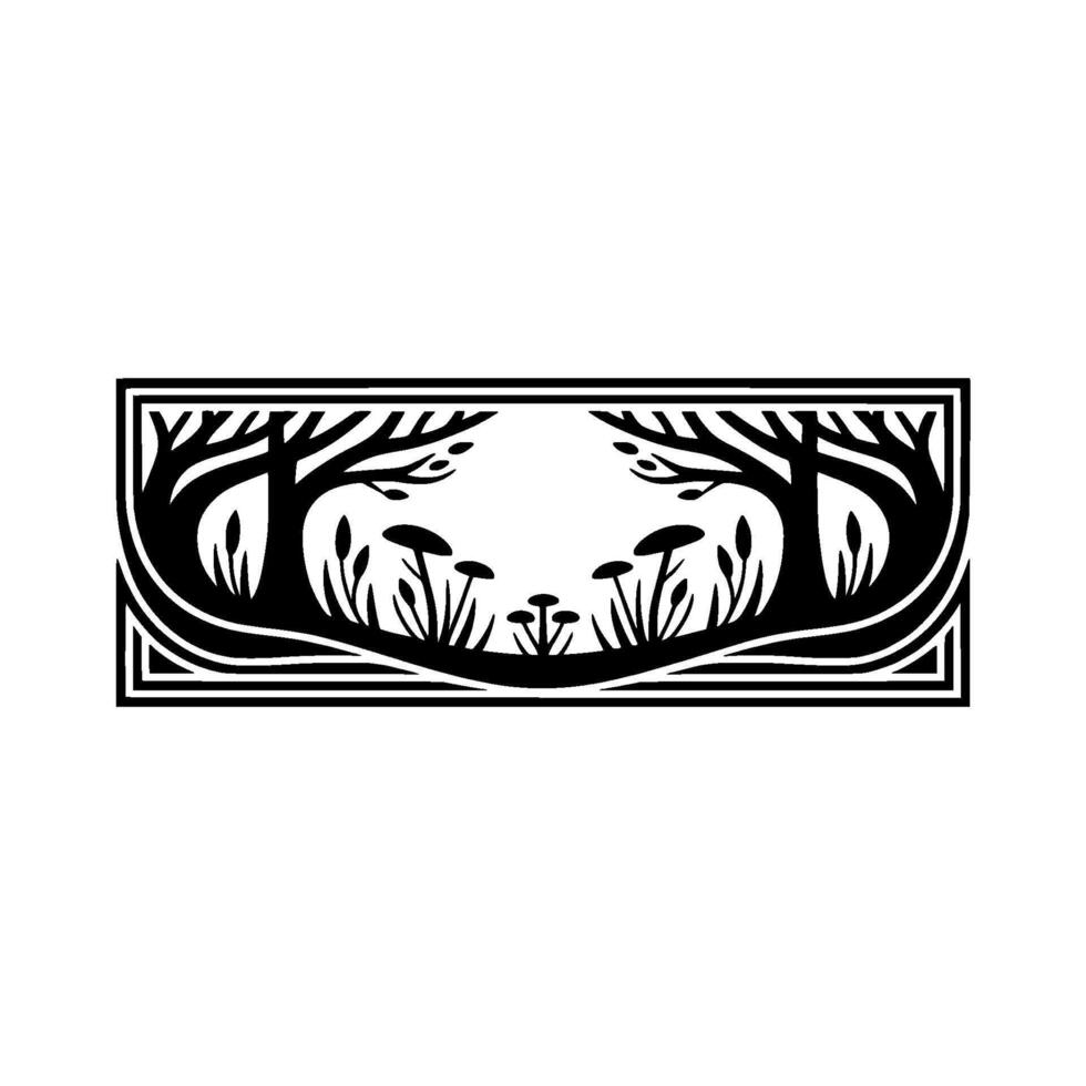 Moonlit Forest Emblem, Stylized Black White vector