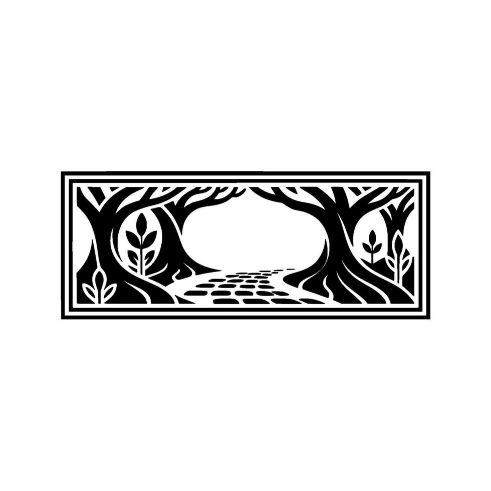 Stylized Forest Path, Black White Illustration vector