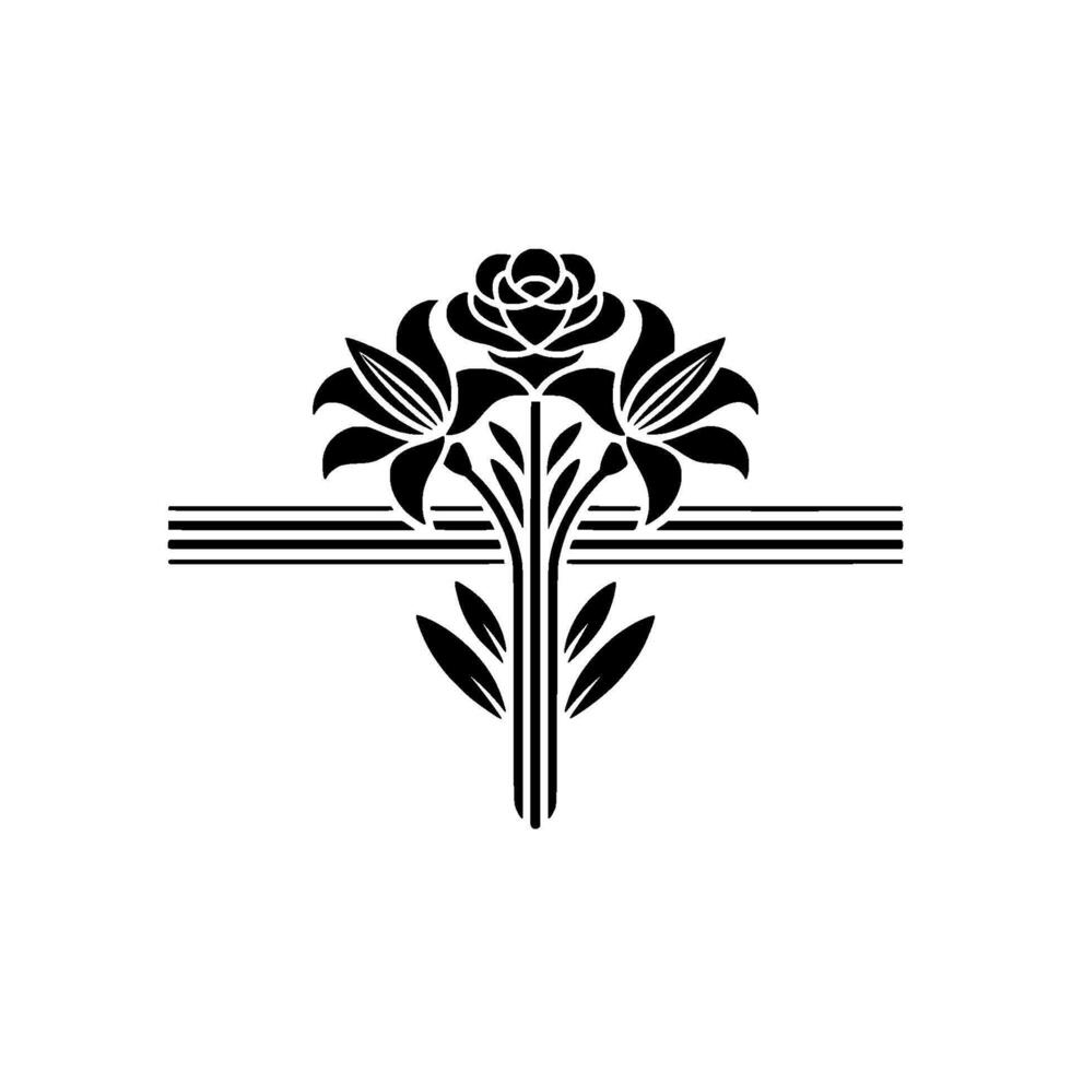 Elegant Floral Emblem, Art Deco Style - Lily - Rose vector