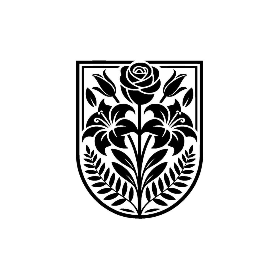 Intricate Floral Crest, Vintage Emblem, Elegant vector