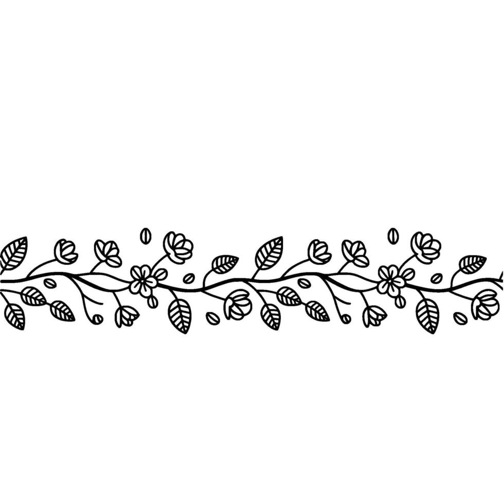 Delicate Floral Border, Hand-Drawn Style - Leaves vector