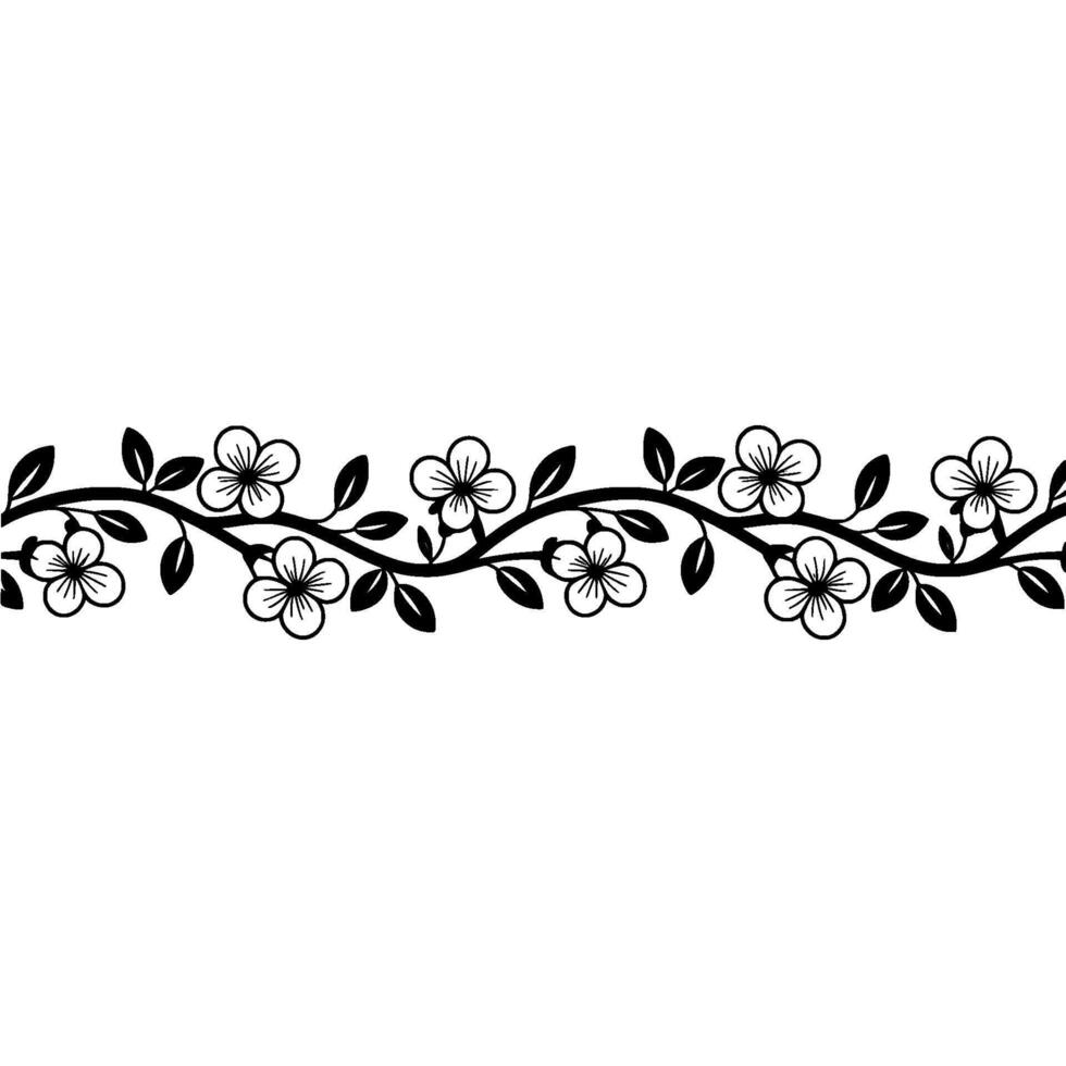 Elegant Floral Border, Vintage Line Art - Botanical vector
