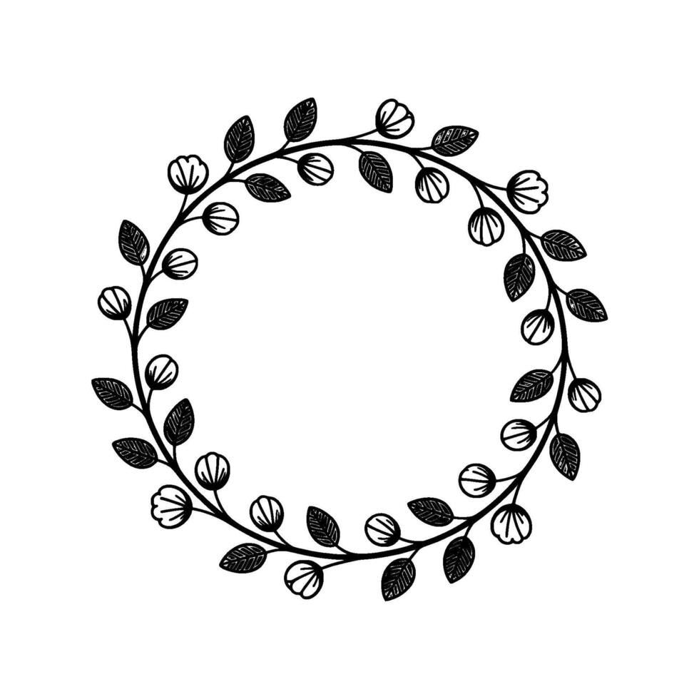 Minimalist Botanical Wreath, Delicate Floral Frame vector