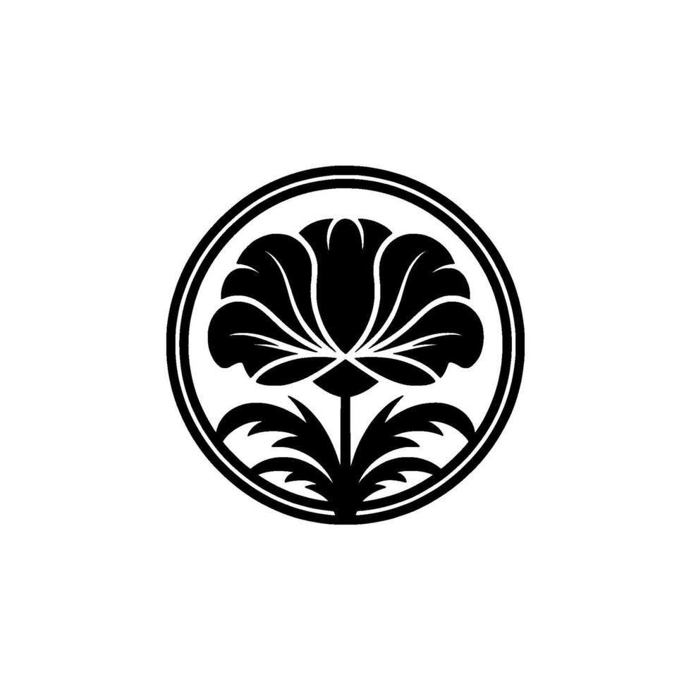 Elegant Black Blossom Emblem, Japanese Style vector
