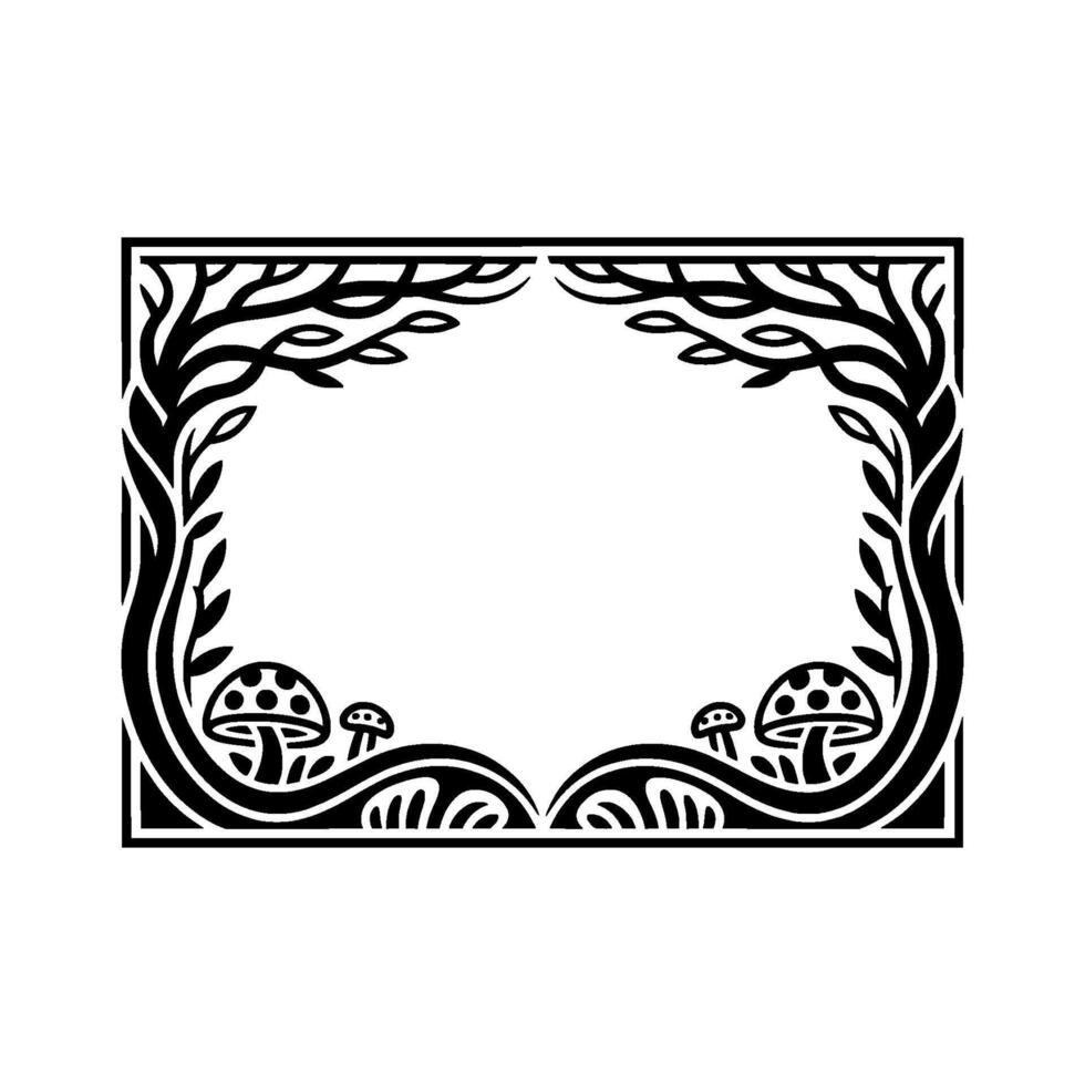 Intricate Forest Frame, Stylized Mushroom Border - Illustration vector