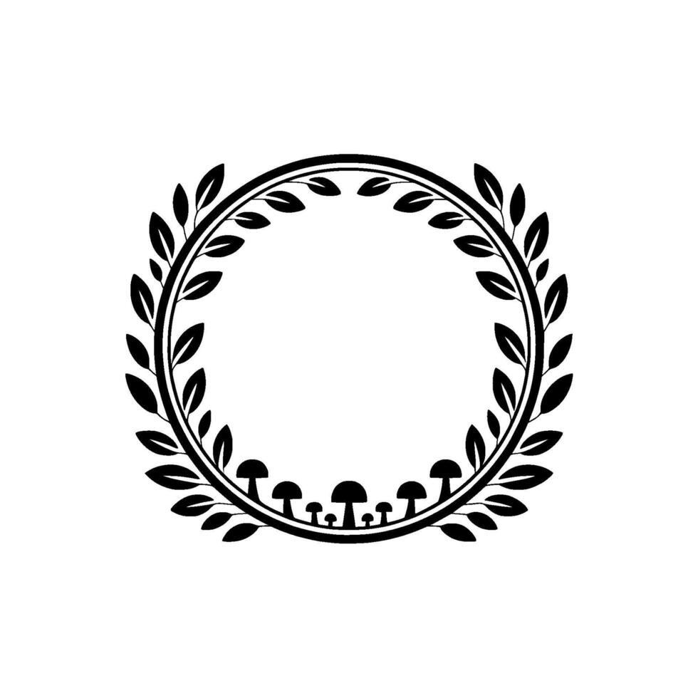 Elegant Laurel Wreath with Mushroom Accents Vintage vector