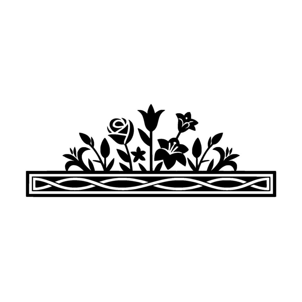 Elegant Floral Border, Stylized Black White - Decorative vector