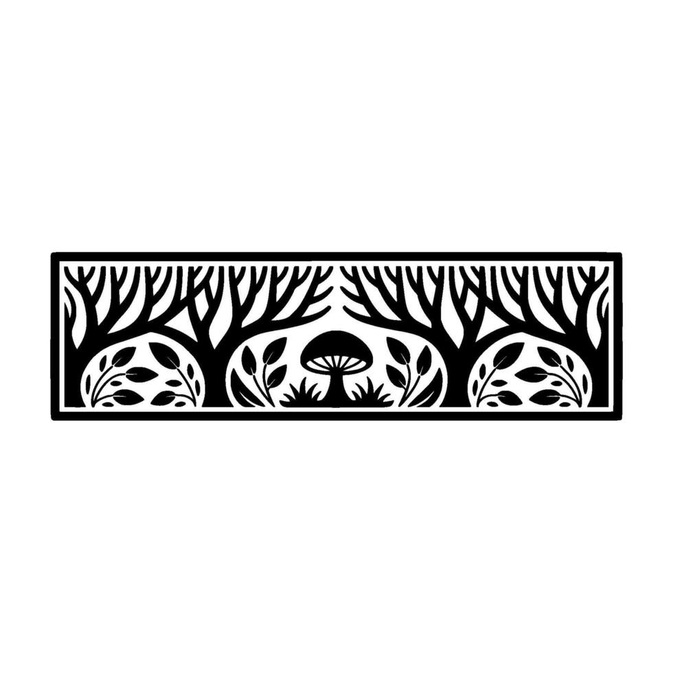 Intricate Forest Border, Stylized Black White Illustration vector