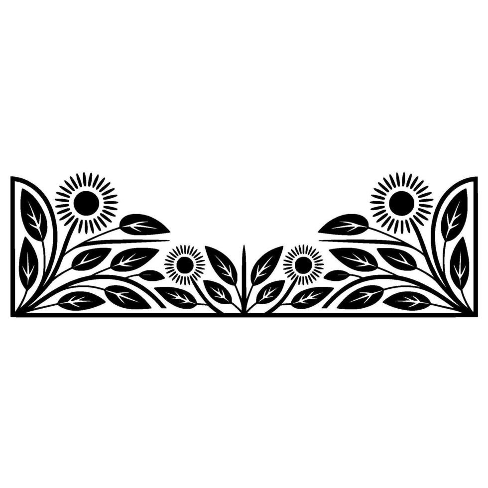 Stylized Sunflower Border, Vintage Botanical Illustration - Floral - Retro vector