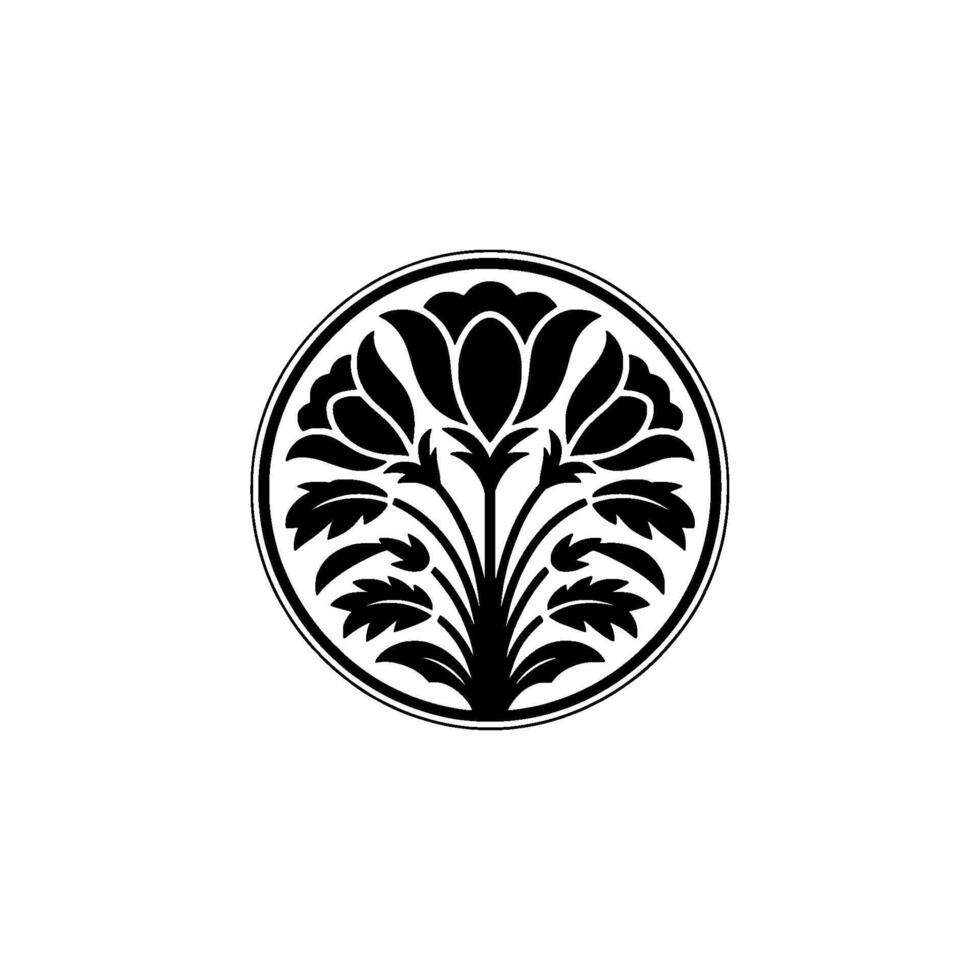 Elegant Floral Emblem, Japanese Inspired - Circle vector