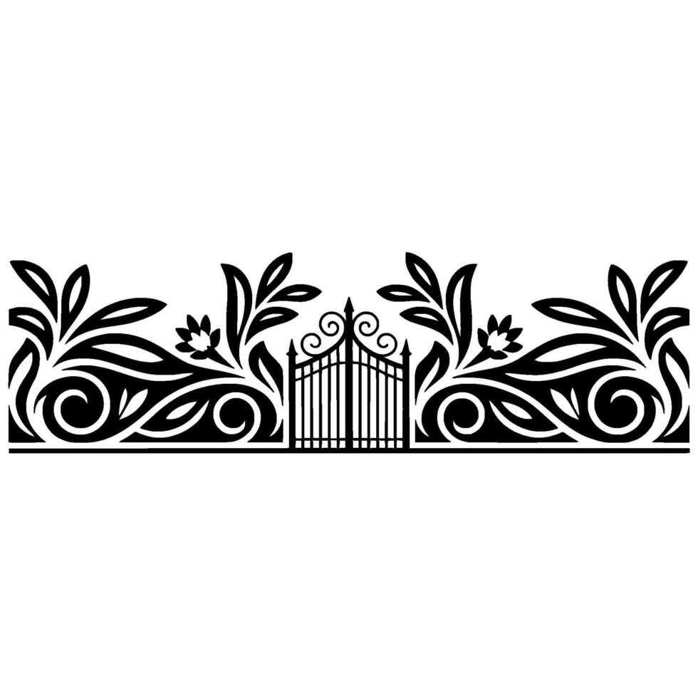 Elegant Black Ornamental Gate Border, Vintage vector