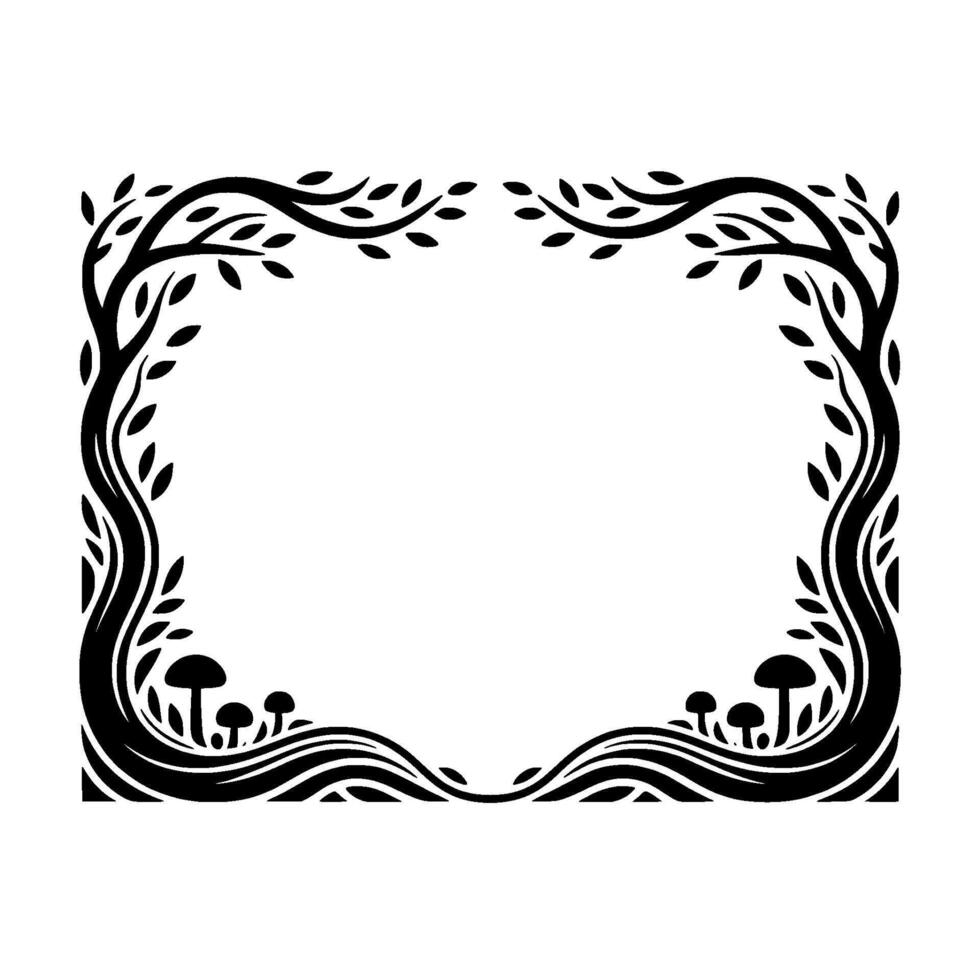Enchanted Forest Frame, Botanical Border, Mystical Illustration vector