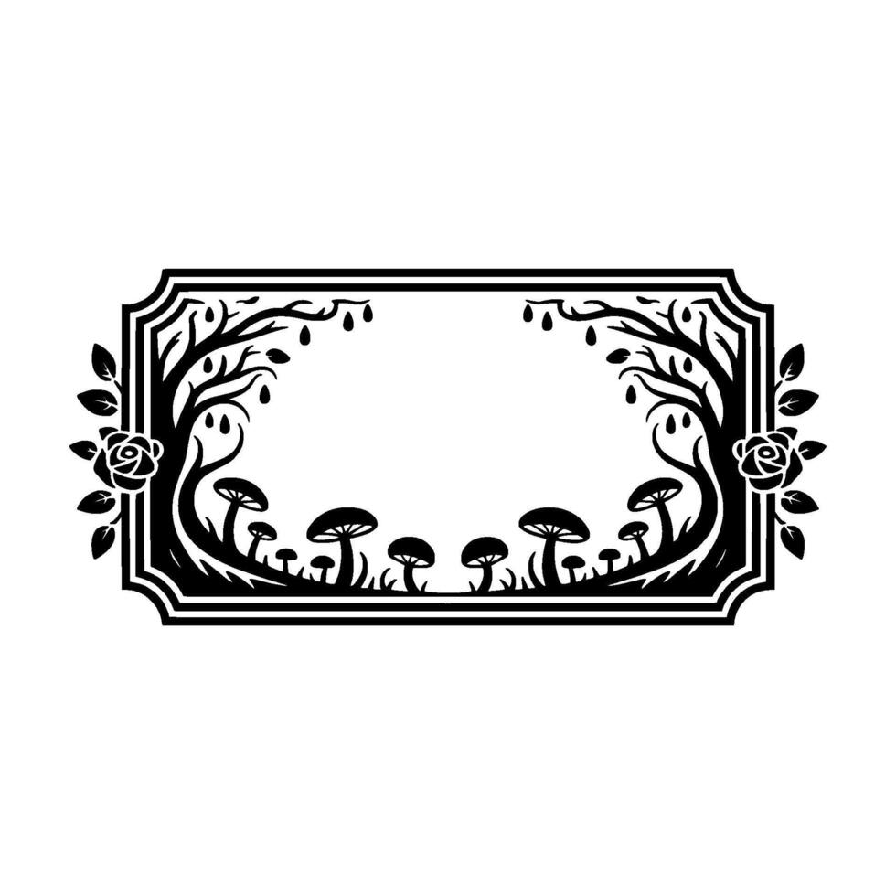 Botanical Frame, Mystical Mushrooms, Elegant Border vector