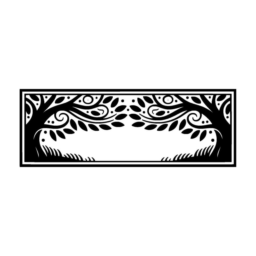 Elegant Black White Tree Silhouette Border vector