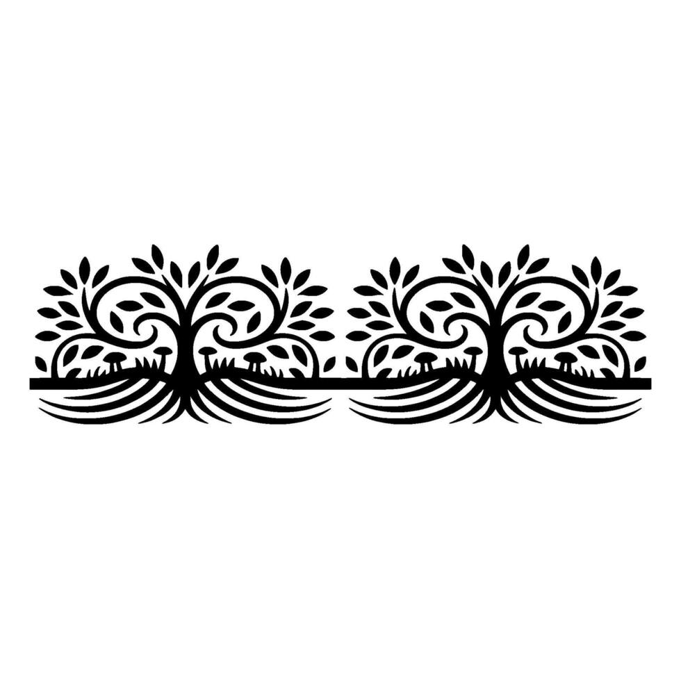 Intricate Floral Trees Border, Vintage Botanical Illustration vector