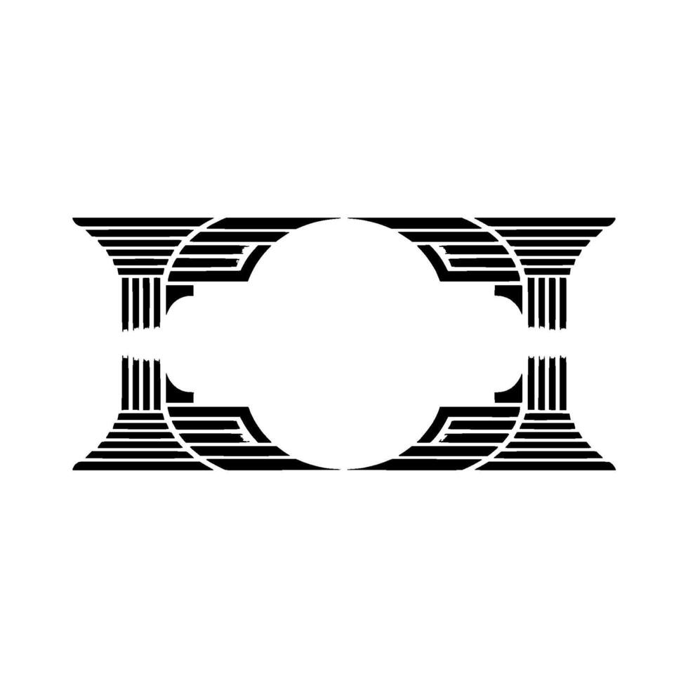 Geometric Deco Frame, Minimalist, Circular Center - Monochrome vector