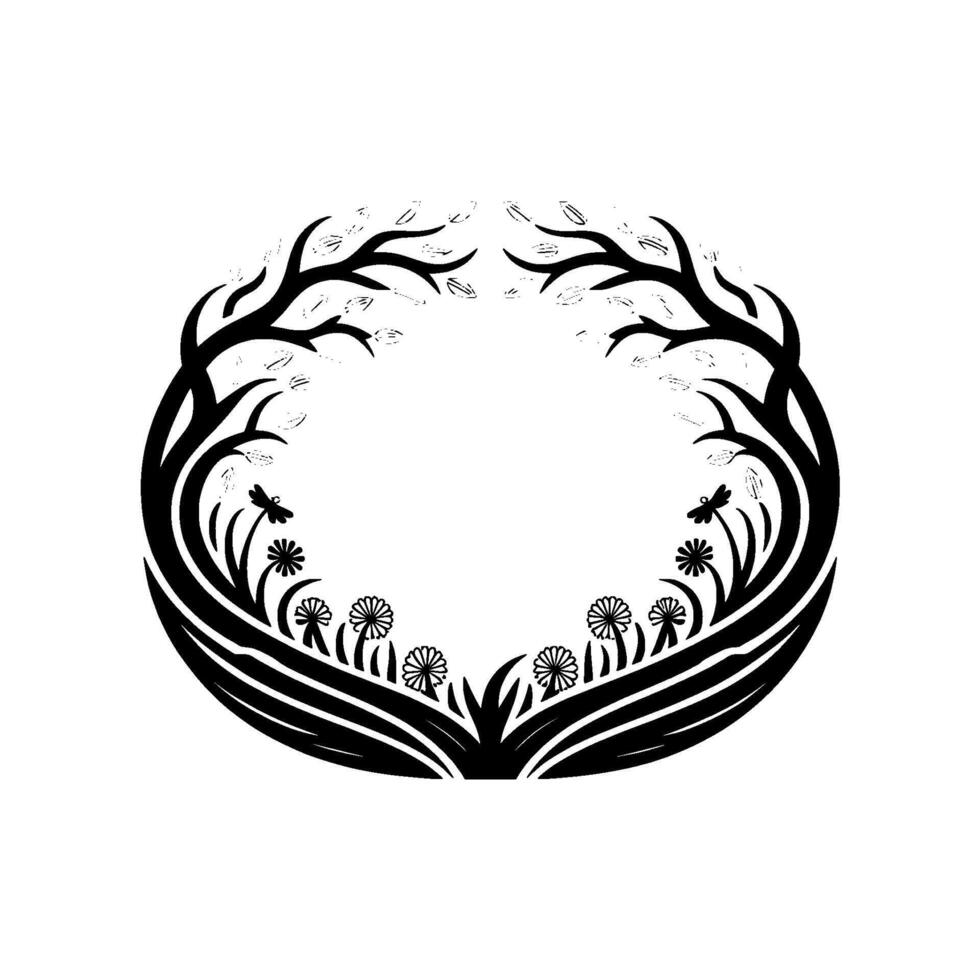 Circular Botanical Emblem, Natural Growth, Serene Symbol vector