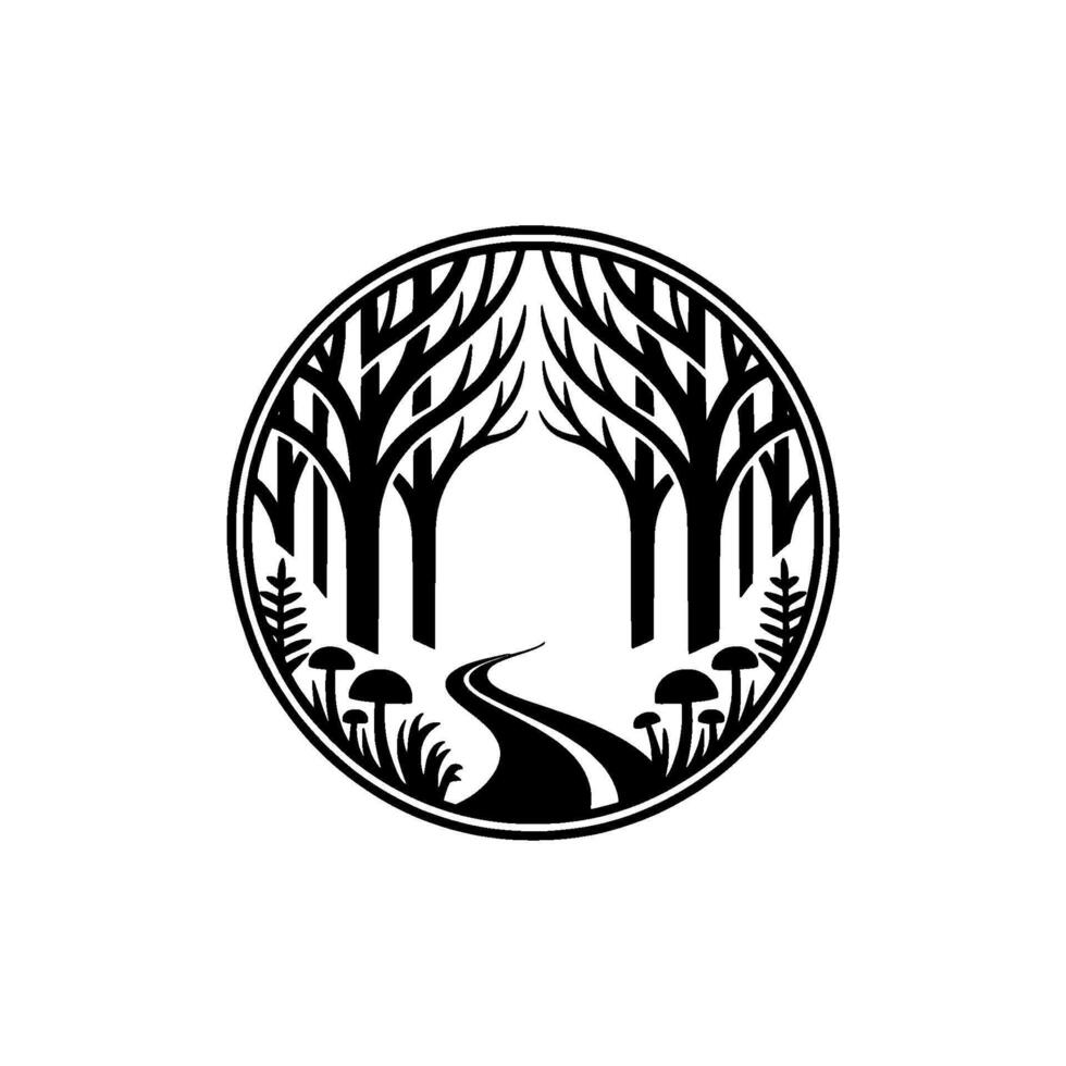 Circular Woodland Emblem, Mystical Forest Path vector