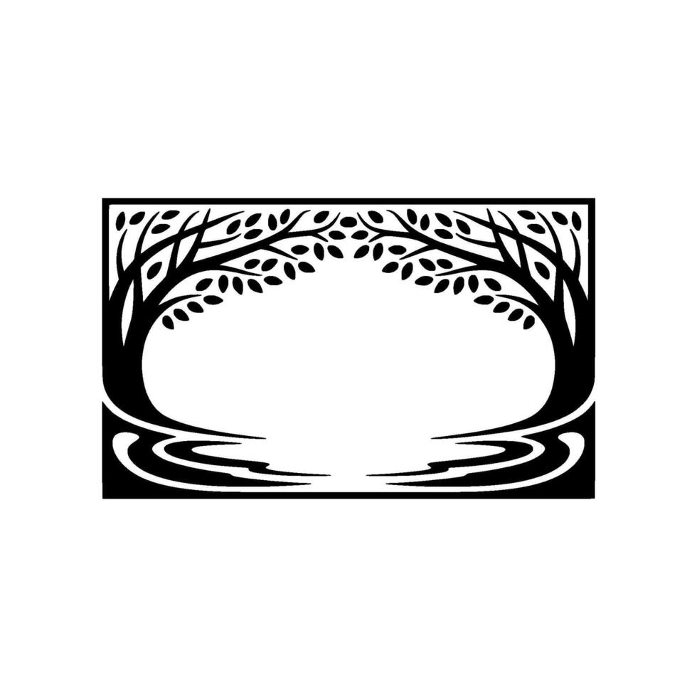 Stylized Forest Silhouette, Tranquil Reflection vector