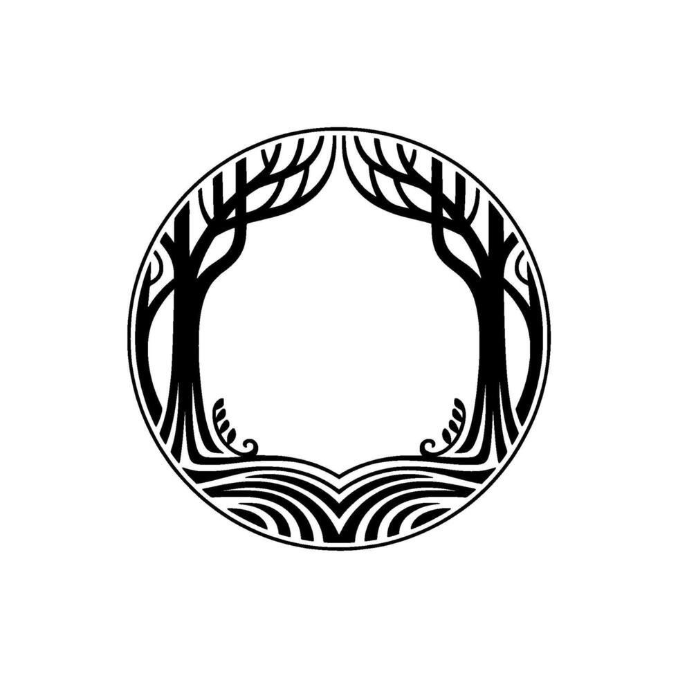 Circular Tree Emblem, Vintage Botanical Illustration, Symbolic Growth vector