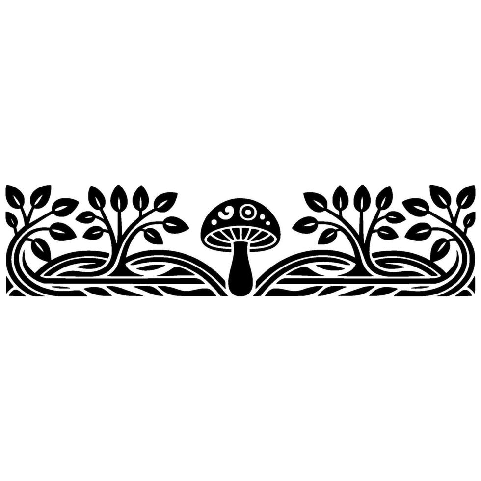 Stylized Forest Border, Illuminated Mushroom Detail vector