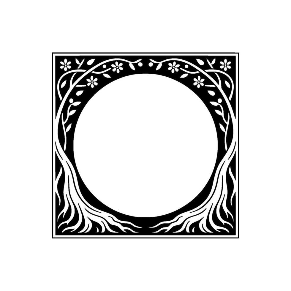 Elegant Botanical Frame, Vintage Style, Circular Motif - Floral vector