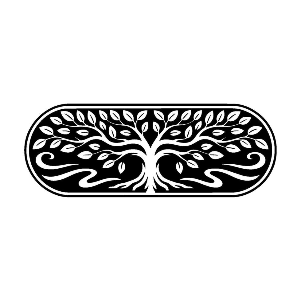 Elegant Oval Tree Emblem, Vintage Botanical Illustration vector