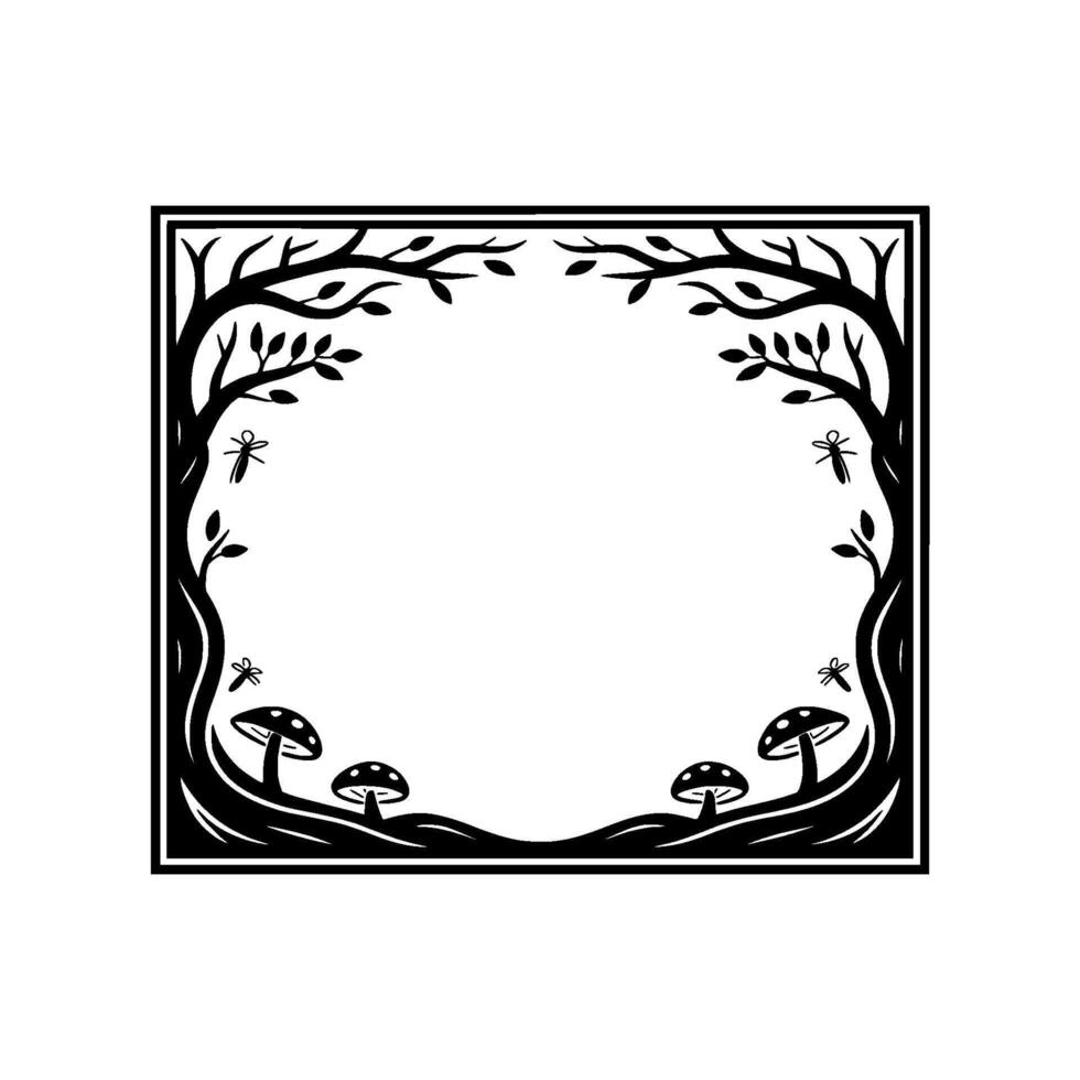 Botanical Frame, Woodland Silhouette, Mystical Border vector