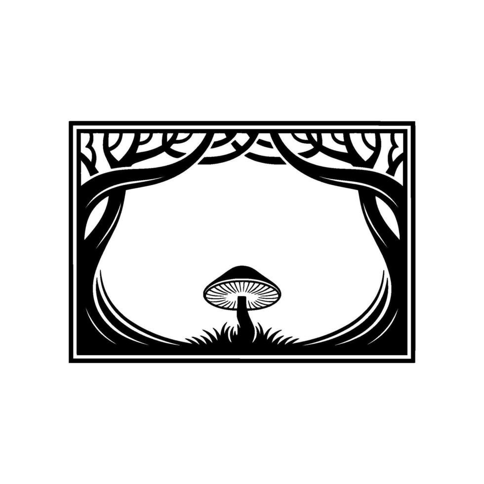 Stylized Mushroom Frame, Organic Art, Mystical Symbol vector