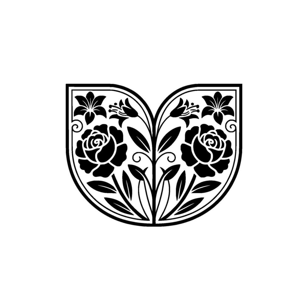 Elegant Shield Emblem, Floral, Vintage Motif vector