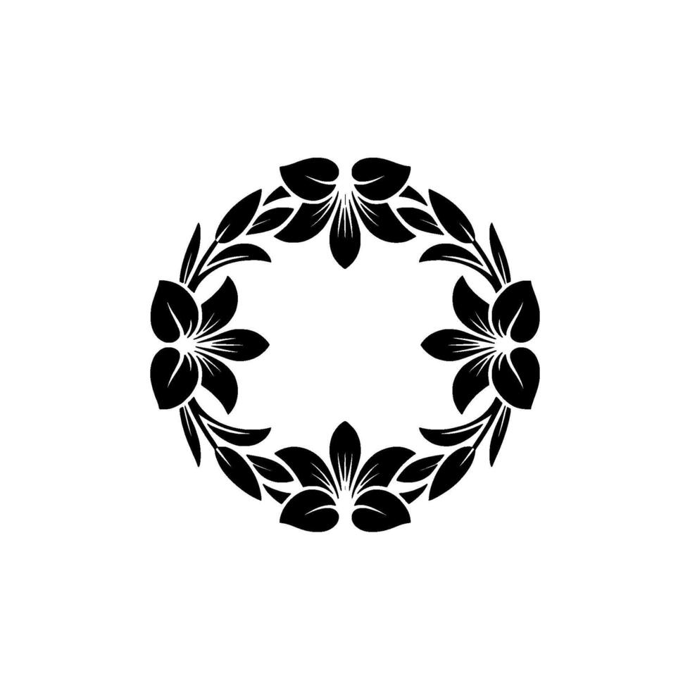 Elegant Floral Wreath, Minimalist, Black and White - Botanical vector