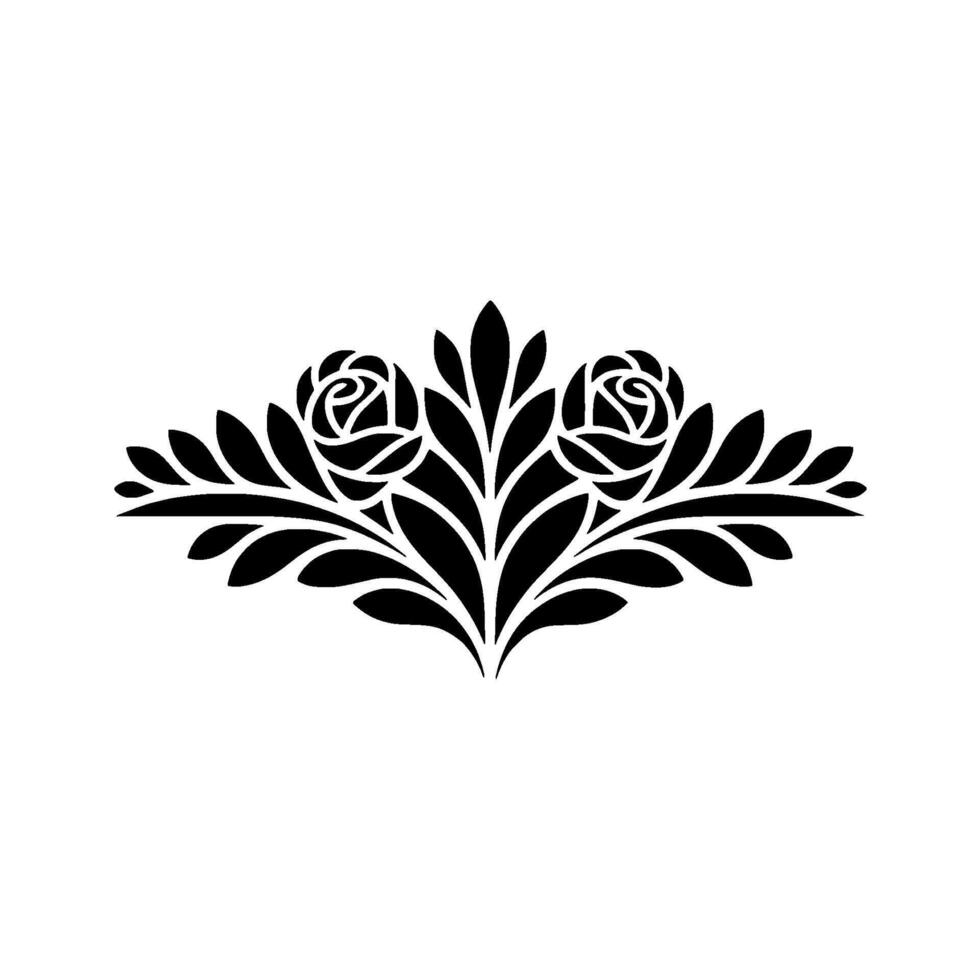 Elegant Black Rose Silhouette, Decorative Floral Emblem - Roses vector