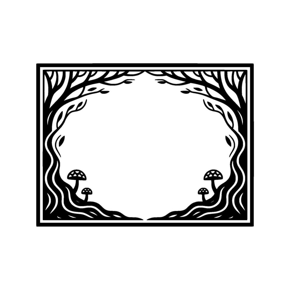 Ethereal Forest Frame, Black White Illustration - Branches vector
