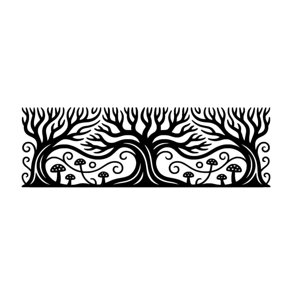 Enchanted Grove Stylized Tree Silhouette with Mushrooms - Trees vector