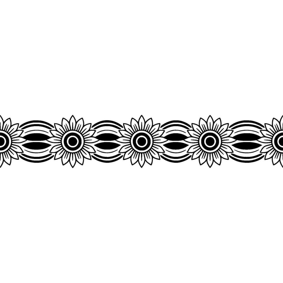Geometric Floral Border, Stylized Black White - Decorative vector