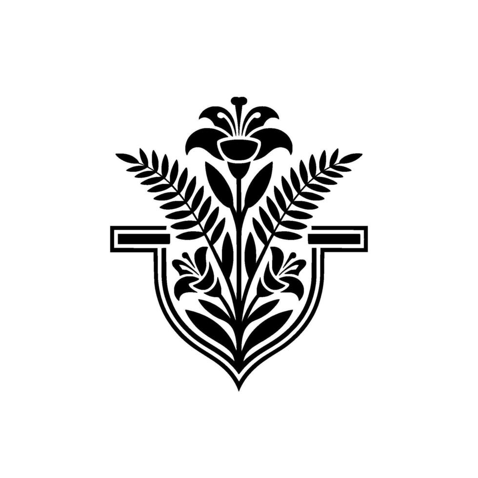Elegant Black Floral Emblem, Vintage - Crest vector