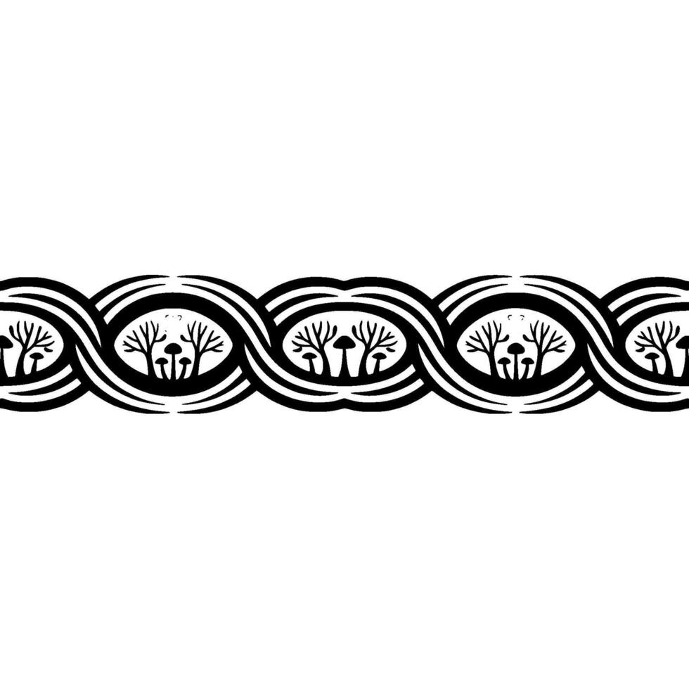 Celtic Knot Border, Stylized Trees Mushrooms vector