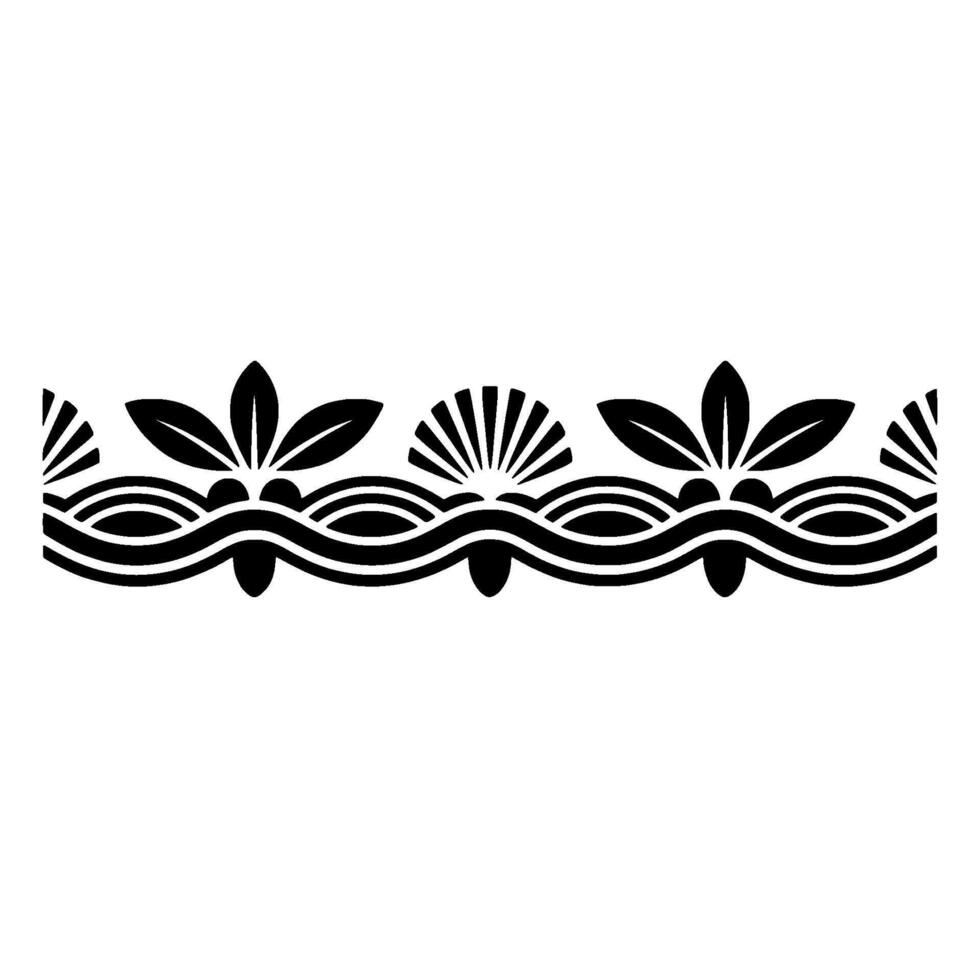 Stylized Wave Border with Leaf Motifs Minimalist vector