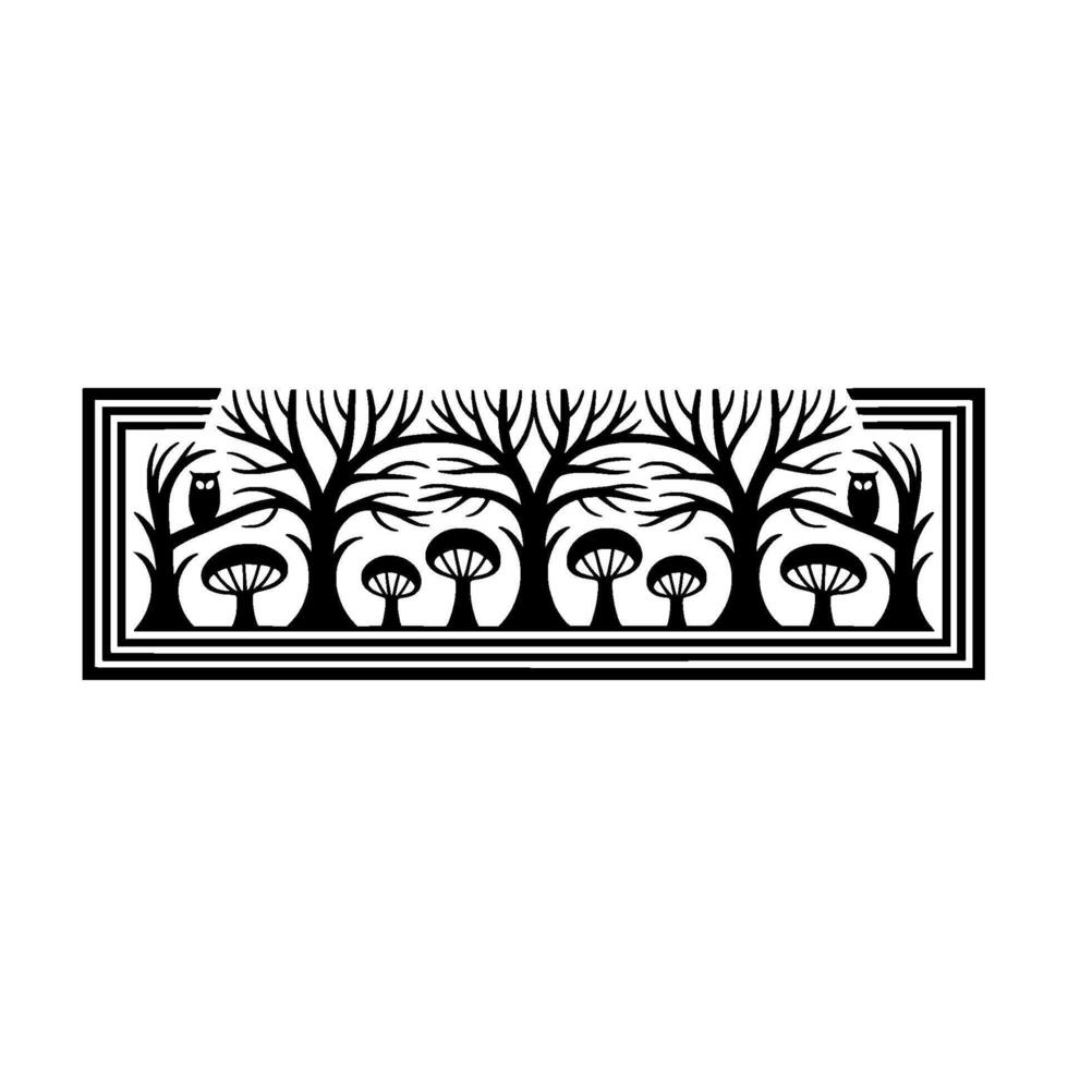 Mystical Forest Guardians Owls and Mushroom Trees vector