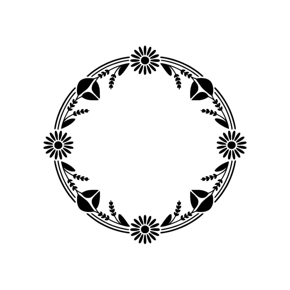 Elegant Floral Border, Vintage, Circular Motif - Wreath - Botanical vector