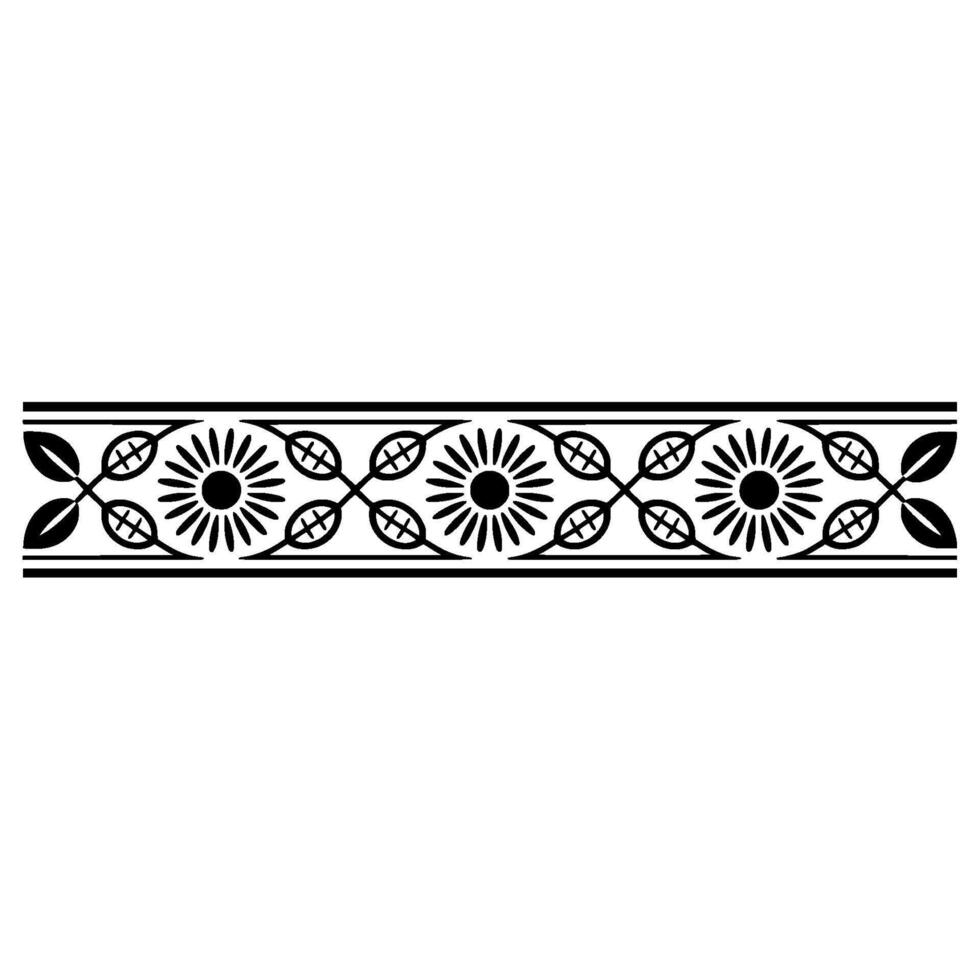 Geometric Border, Stylized Sun Leaf Pattern, Vintage vector
