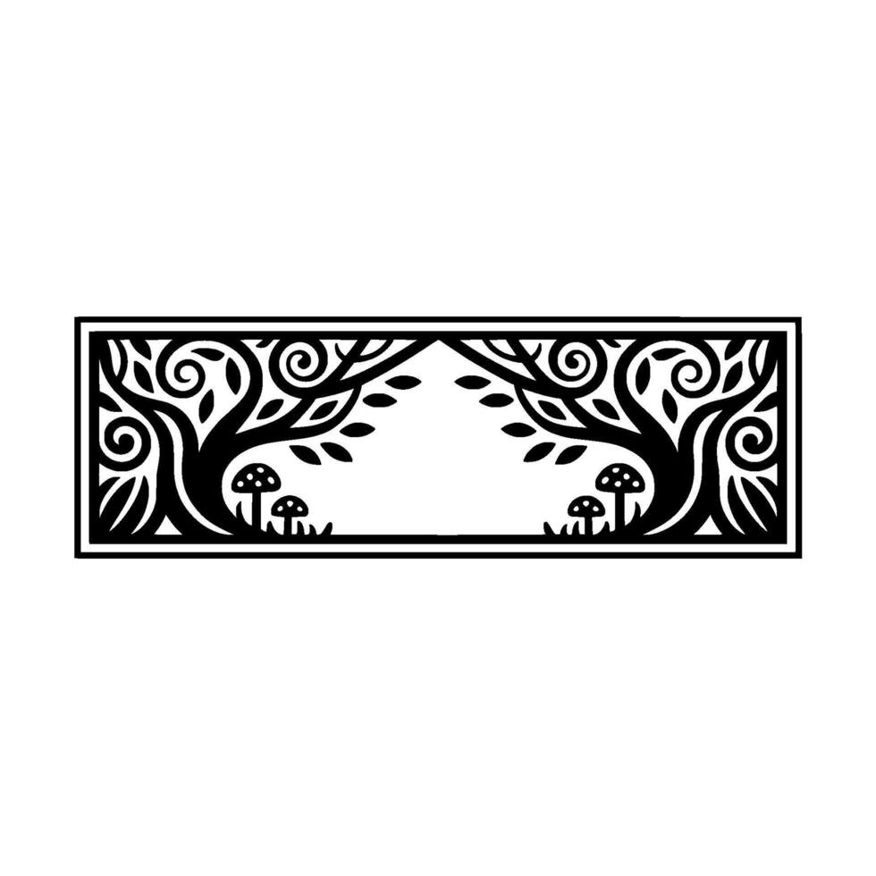 Intricate Forest Frame, Stylized Tree Mushroom Motif vector