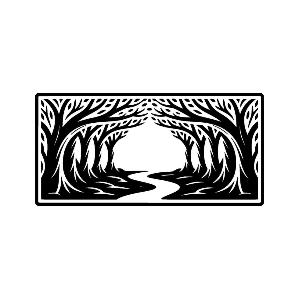 Forest Archway, Stylized Black White Emblem vector