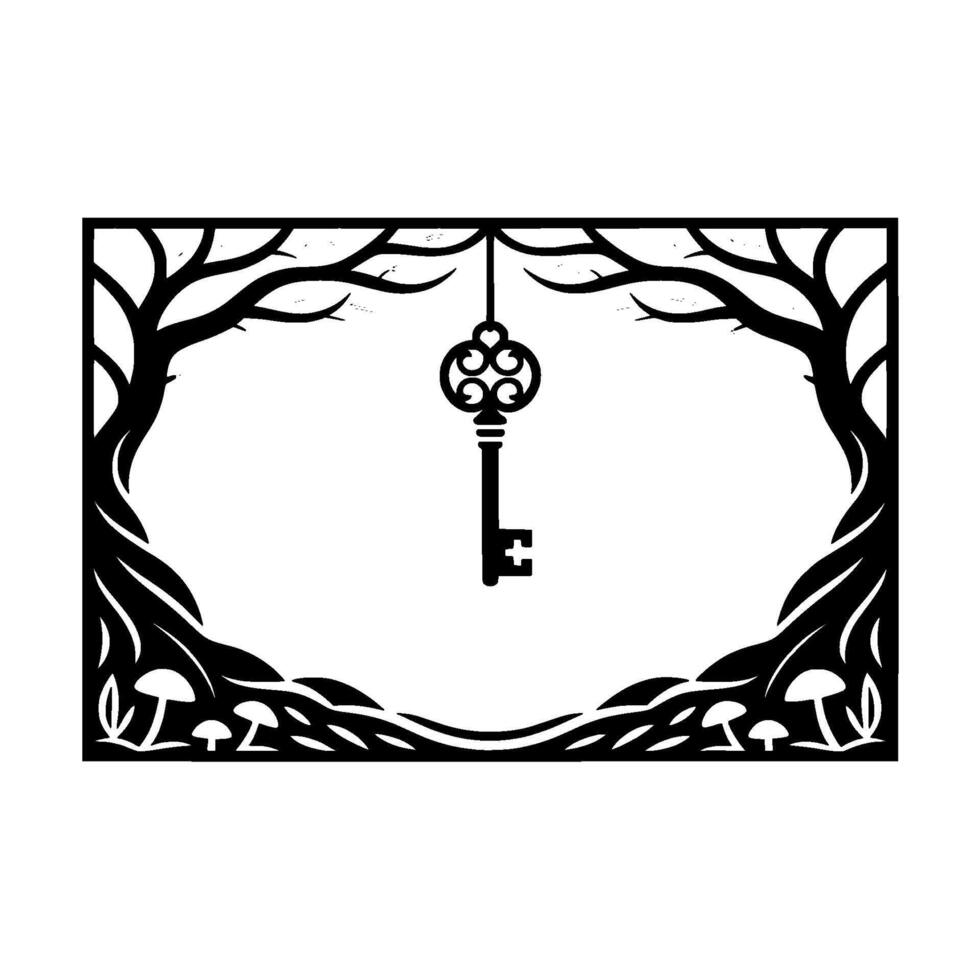 Mystical Key Woodland Portal - A Symbolic Gateway vector