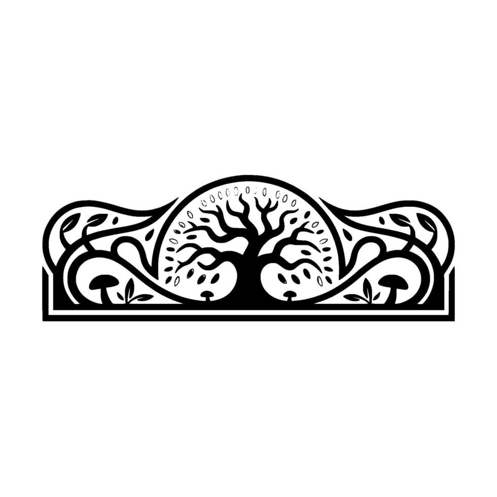 Intricate Black Tree Ornament, Botanical Border, Vintage vector