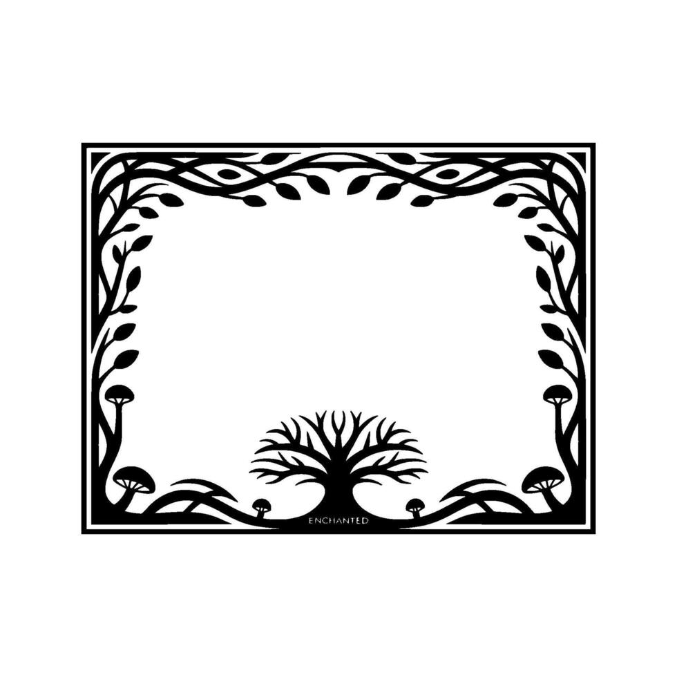 Enchanted Forest Frame Stylized Tree Foliage Illustration vector